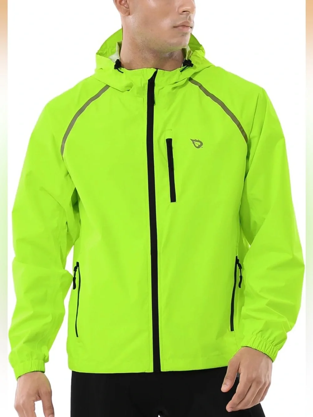 NWT Baleaf Lightweight Cycling Hiking Rain Jacket Reflective Yellow Packable L